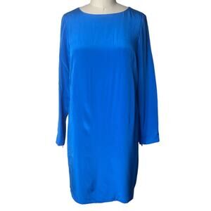 Tibi Blue Silk Long Sleeve Mini Shift Dress Size 6